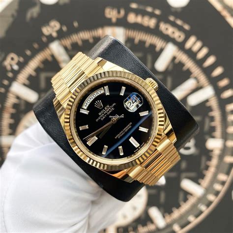 rolex day date black dial diamond|rolex day date baguette bezel.